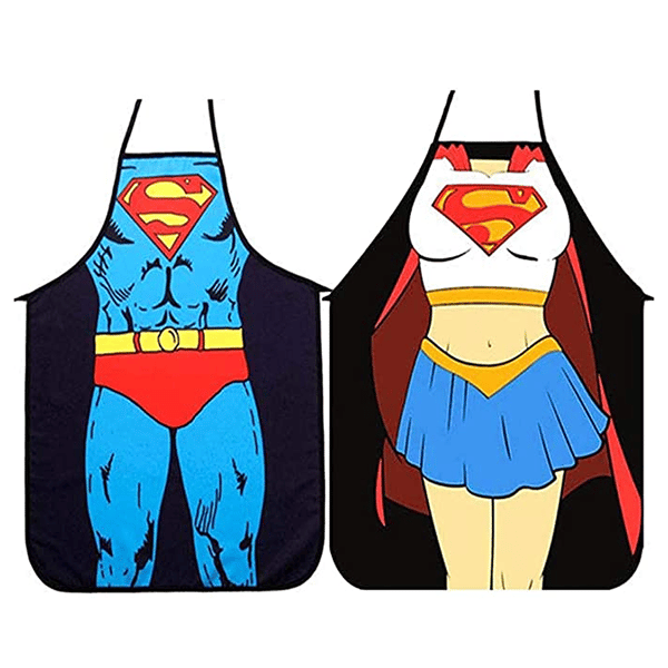 2 sett kjøkkenforklær - Superman-versjon for menn og kvinner, co