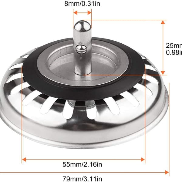 Diskbänkssil i rostfritt stål 79,3 mm köksavloppssil universal för kök och badrum 2-pack
