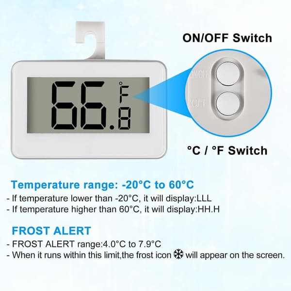 2-pack - termometer - digital kylskåpstermometer - frysskåpstermometer - rumstermometer - med frostvarning - med krok