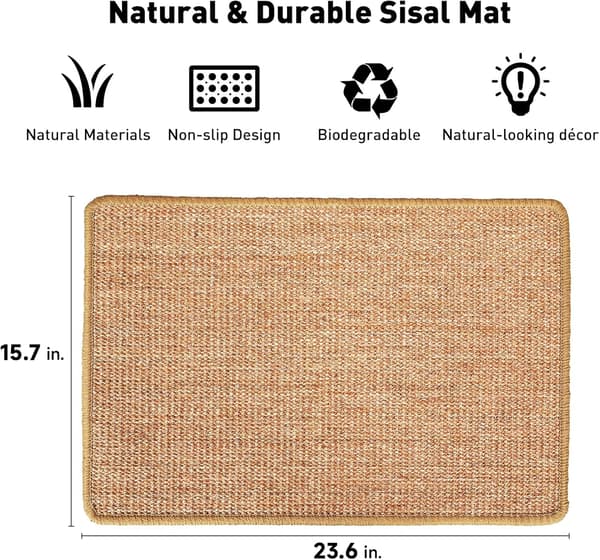 Cat Scratch Mat, 60x40 cm Natural Sisal Scratch Mat, Horizontal Scratch Board for Cats, Protects Furniture and Sofas