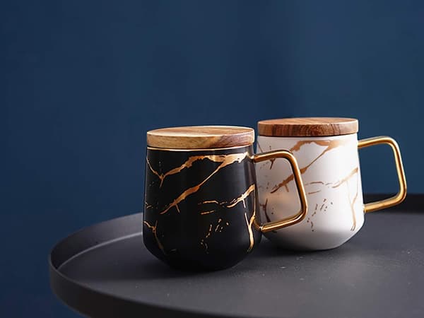 Porslin Te Kopp Kaffemugg Set för Afternoon Tea - Marmormönster Vit White