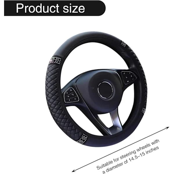 1 pc Diamond Leather Stretch Non-slip Cover (without inner ring), Decorative Accessories, Suitable for Most Car Models (Black)