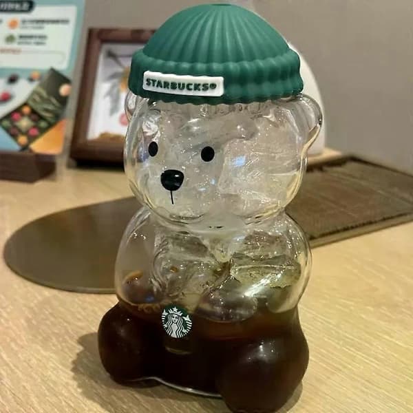 Julbjörn Sippy Cup med lock och sugrör, söt björnmugg i glas