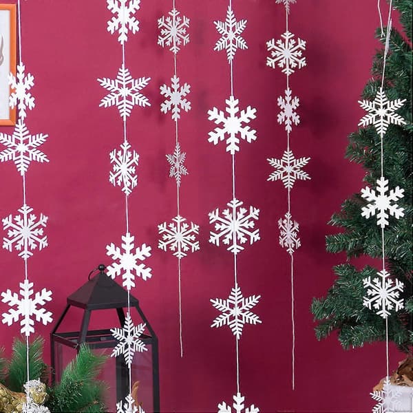 16 Pieces X 1.9 Meter Hanging Snowflake Decorations For Christmas Holiday Decorations In White