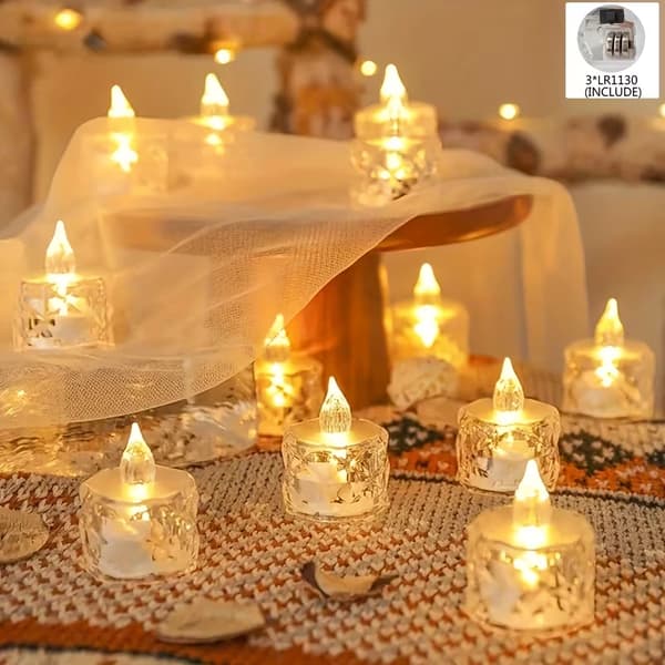 24-pack Crystal Diamond Pattern Simulated LED Tea Lights, Flameless Safe Electronic Candles