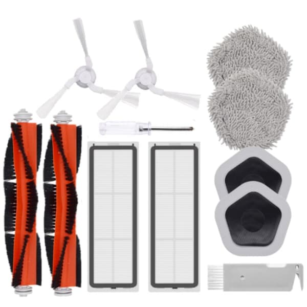 12 dele til Bot W10 & W10 Pro robotstøvsuger - Hovedbørste, sidebørste, HEPA-filter, moppeklud og moppeholder B