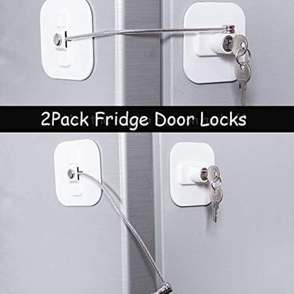 Refrigerator Lock, Mini Fridge Lock with Key for Adults, Refrigerator Lock, Cabinet Door (White 2-Pack)