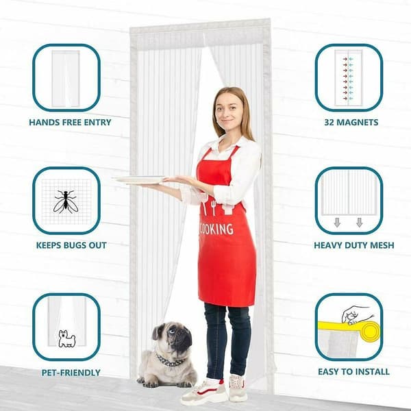x Magnetic Fly Screen for Doors, Windows, Mosquito Net with Magnet, Durable Mesh Curtain (Black 90x210 cm)
