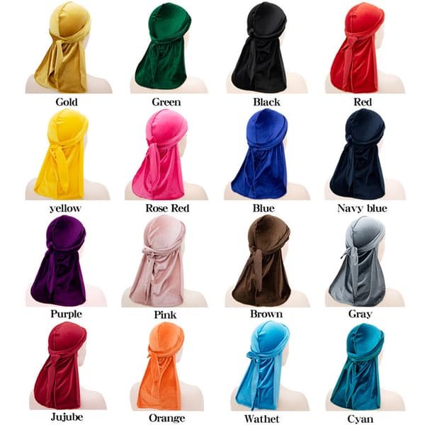 Fløyels Durag Hodeplagg - Ekstra Lange Stropper, Flere Farger, 100 cm Lengde
