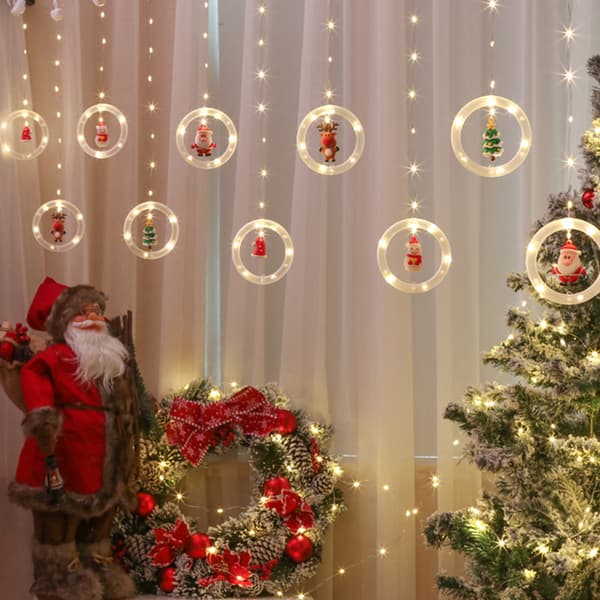 Christmas Theme String Lights with Hook Waterproof LED Lights DIY Xmas Decoration for Home Garden Courtyard A A