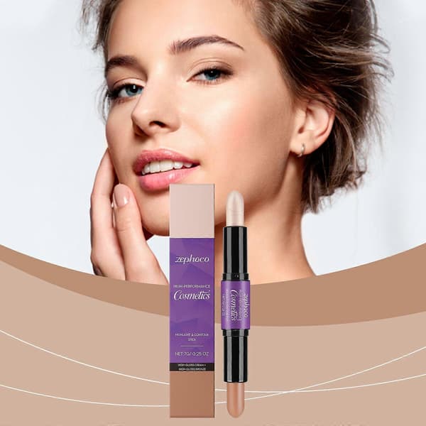 Zephoco 2-i-1 Creme Highlighting Og Konturering Dobbeltendet Stick Creme Farve Naturlig Lys Bronzefarve Til At Forme Ansigtet