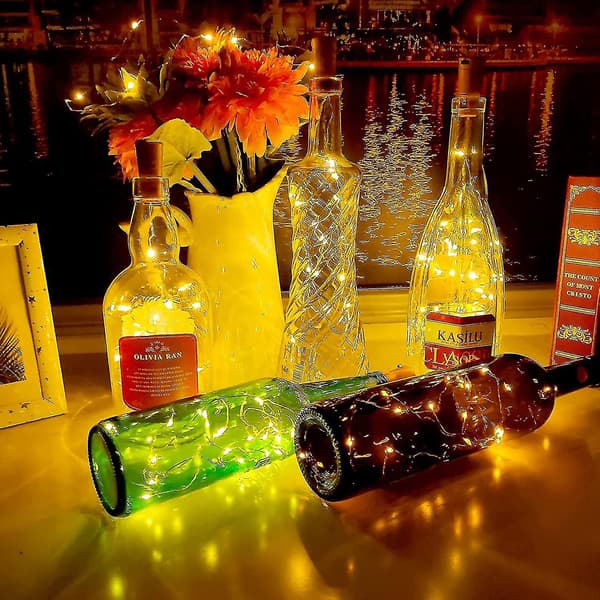 Bottle Cork Lighting, 6xLED Bottle Cork Battery Operated Light Chain 2m 20LED Bottle Cork, Silver Wire Light Chain With Battery For Party