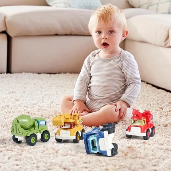 Lekebiler for babyer 1 2 3 år, 4 stk små lekebiler med traktor