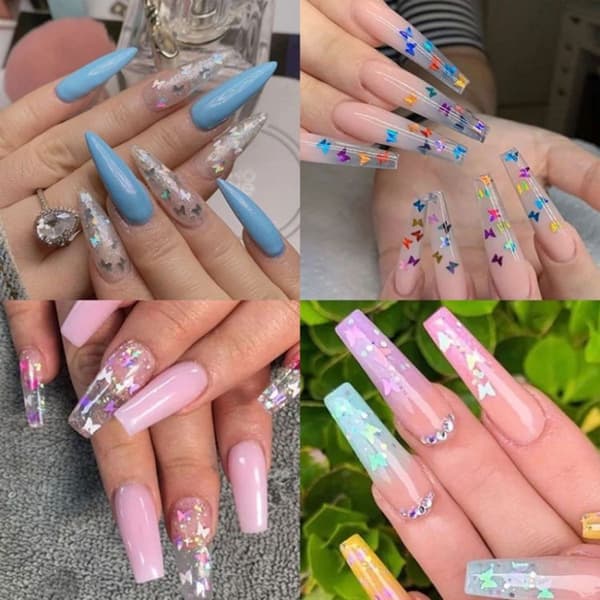 2 stk Nail Art Sommerfugl Laser Symfoni Paljetter-10