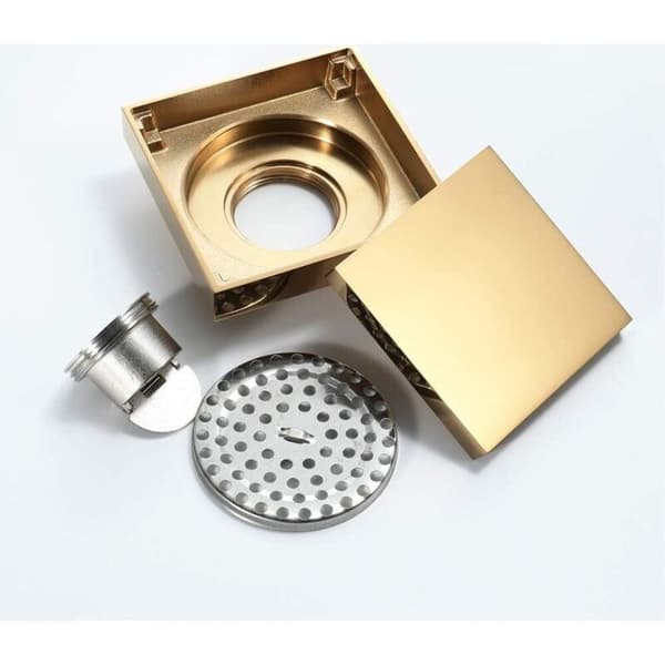 – Concealed Brass Floor Drain – 4-inch Square Floor Drain – Odor-proof with Locking Mechanism – High Drainage Capacity