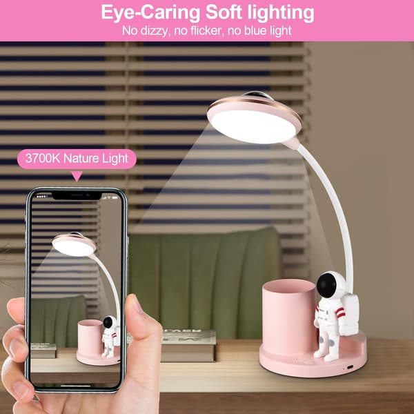 LED-skrivebordslampe til børn, (pink) trådløs dæmpbar skrivebordslampe med P