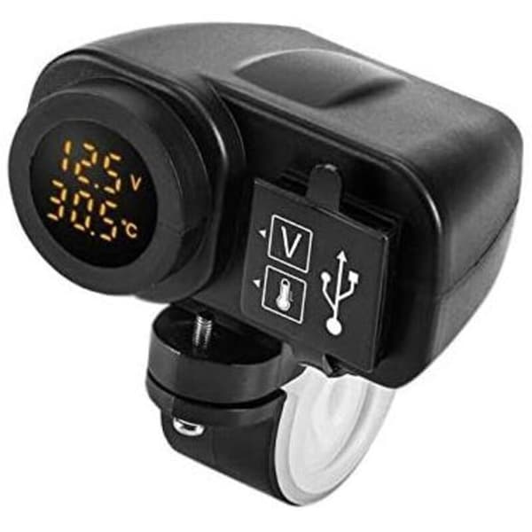 Motorcykel USB-oplader 12V 5V til 2.1A 12V Motorcykeloplader med LED-display Voltmeter Termometer