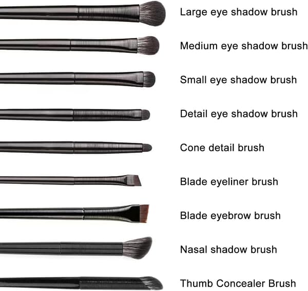 Set of 9 Makeup Brushes, Professional Brushes, Eyeshadow, Nose Contouring, Concealer and Eyebrow Brushes