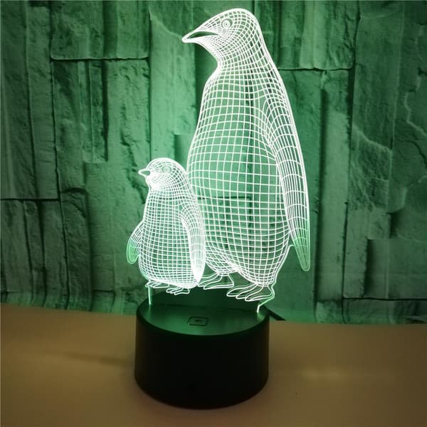 Pingvin 3D-lampe med 7 farger, berøringsfølsom, stereoskopisk 3D-syn