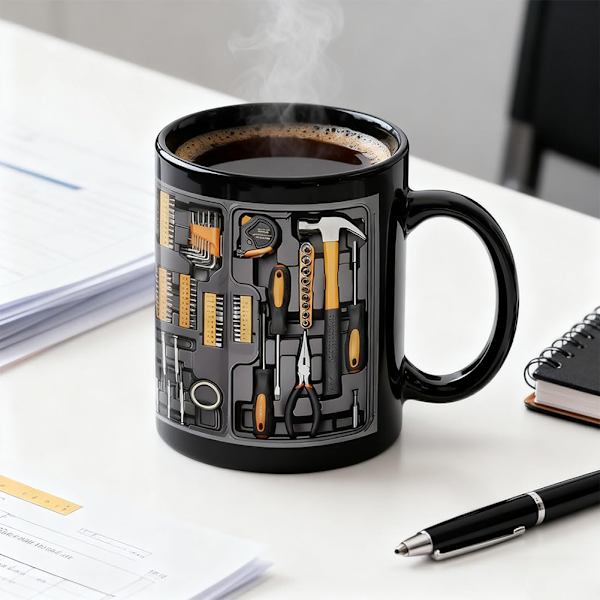 Mug for the Mechanic with Funny Realistic Toolbox Design, Coffee Cup, Novelty 3D Visual Ceramic Mug A A