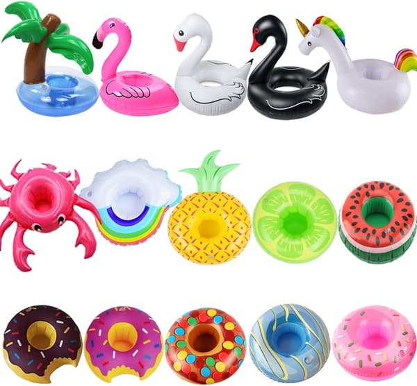 Inflatable Drink Holders, 15-Pack Drink Floats Inflatable Cup Holders Flamingo Coasters for Pool Party