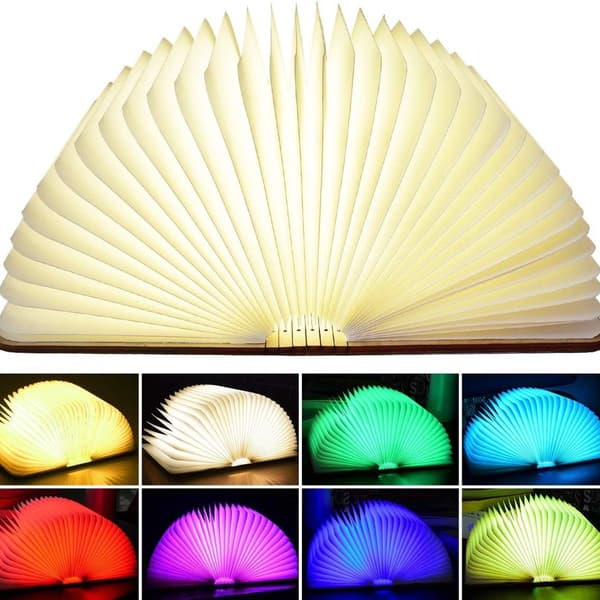 LED Book Lamp, 8 Color Modes Book Light, Foldable Wooden Book Lamp, USB KLB