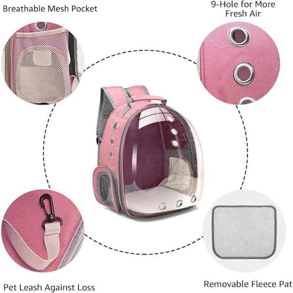 Cat Backpack Carrier Bubble Bag, Small Dog Backpack Carrier for Small and Medium Dogs and Cats Pink
