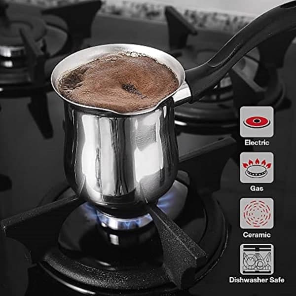 Tyrkisk Kaffekande - Kaffebrygger i Rustfrit Stål, Smørvarmer, Lille Gryde