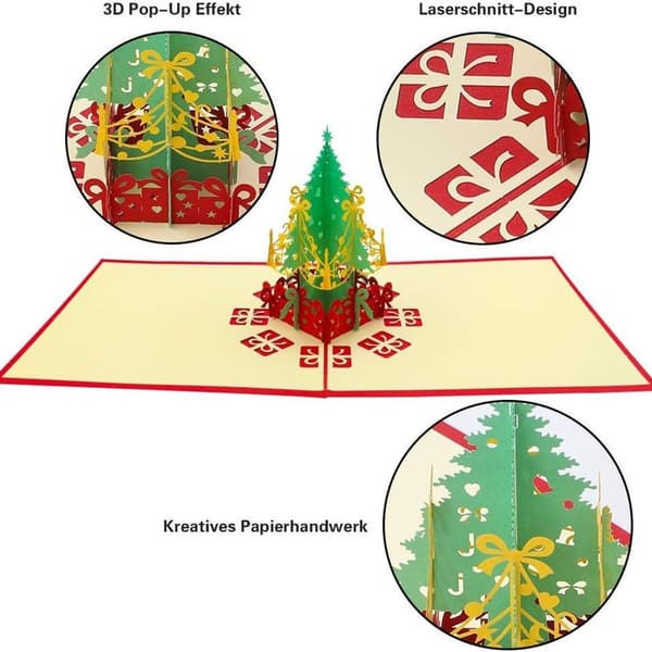 3D julekort, pop-up julekort, julehilsenskort med kuvert