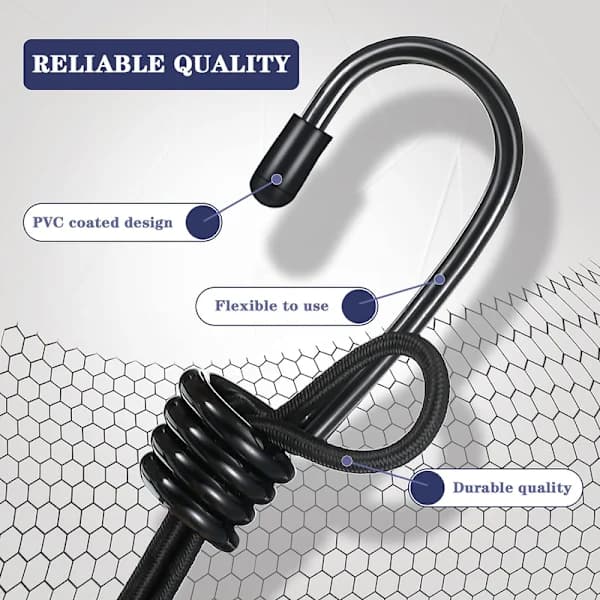 20 st Svartbelagda Bungee Cord Krokar 1/4 & 3/8 Tum Tråd Elastisk Rep Krok Set