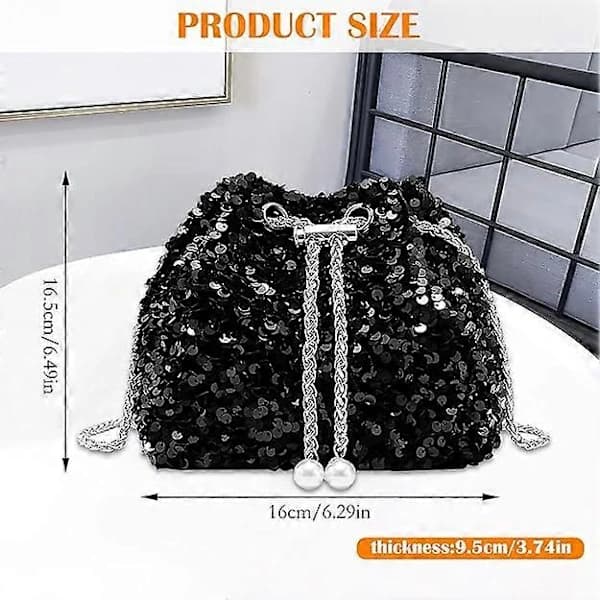 Strass Aftenclutch Sølv Sort Dame Aftenclutch Skinnende Kædetaske Sort Sort