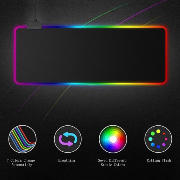 RGB Gaming Mouse Pad 800×300×4mm Thick Extended Gaming Mouse and Keyboard Mat with Non-Slip Rubber Base and 7 Lighting Modes