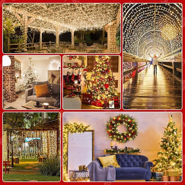 1000 LED 25M String Lights Outdoor/Indoor, Christmas Lighting Warm White Mains Powered, 8 Lighting Modes Waterproof Christmas Tree Lights - Green Cable