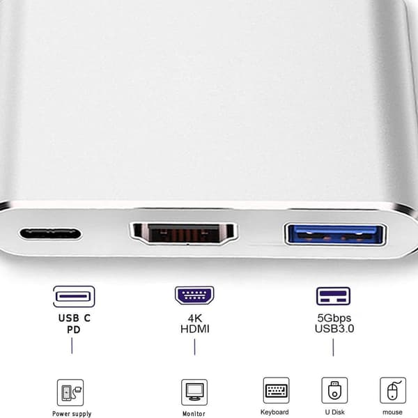 USB-C till HDMI-adapter (stödjer 4K/30Hz) - Typ-C 3-i-1-omvandlarkabel KLB