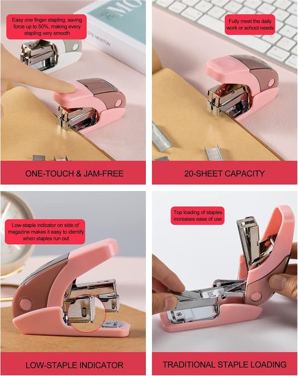 Smidig Mini Stiftemaskinsett, 20 Ark Kapasitet, Integrert Stiftfjerner