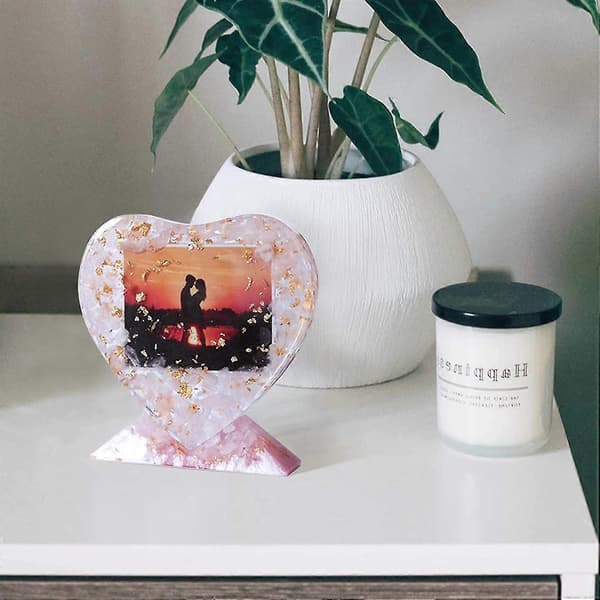 Bildramsform i Epoxyharts Silikon, 2-pack, Rektangulär och Hjärtformad Fotobildram, Silikonform, Gjutform, Harts, DIY Gjutset