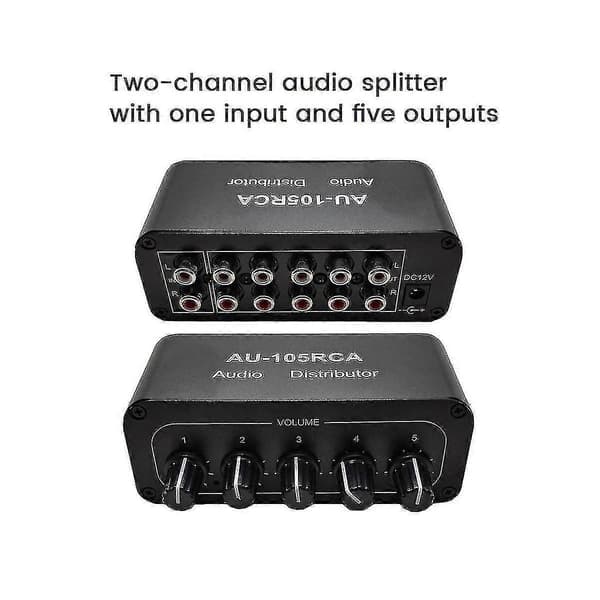 5-channel Audio Distributor Stereo Audio Mixer 1 Input 5 Output RCA Splitter for Power Amplifier Active Audio