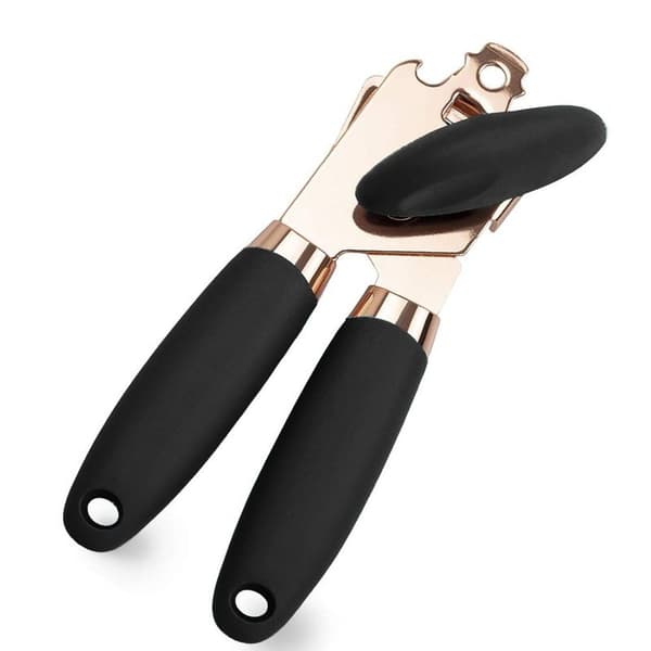 Manual Can Opener with Non-Slip Handle, Practical, Smooth Edge, Black