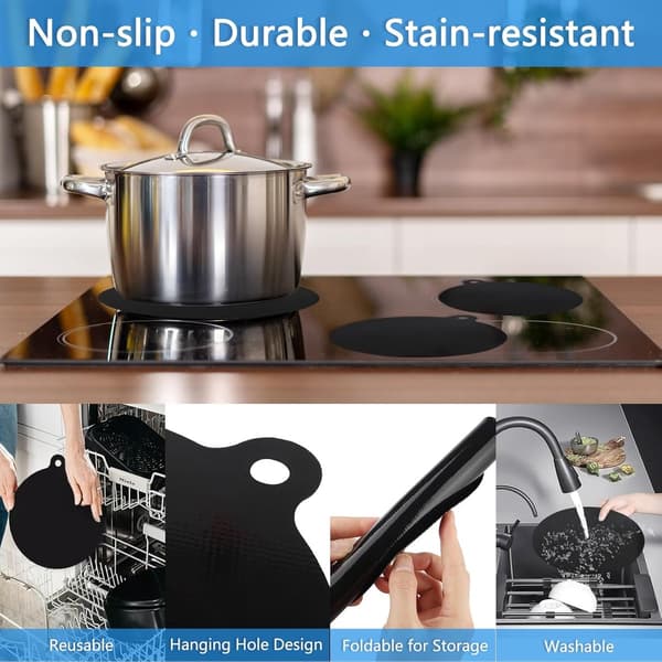 Induction Hob Protector Mats, Heat-Resistant Silicone, Scratch Protection, 5-Piece Set For Induction And Ceramic Hobs, Black