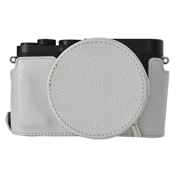 For Leica D-Lux 8 Camera Case with Lens Cap, Shoulder Strap, PU Leather Protective Case - White