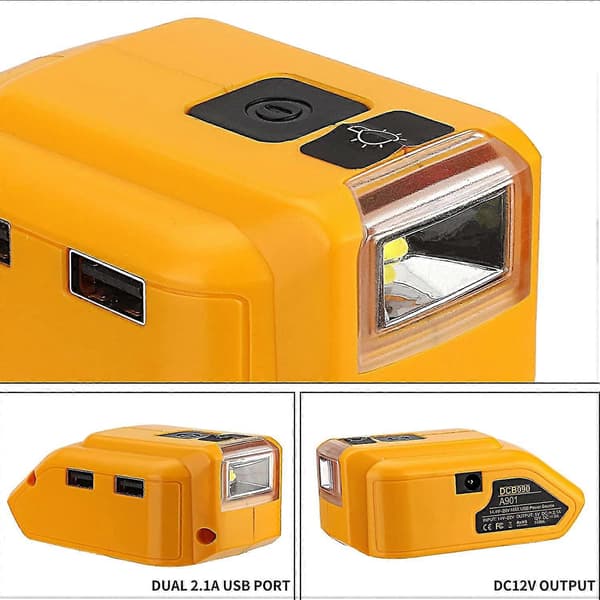 Batteriadapter til Dw 20v Batteri Usb Telefonoplader, Led Arbejdslampe med Dobbelt Usb Oplader og 12v