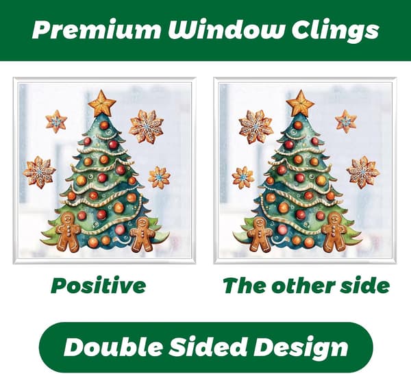 Christmas Window Decals Gingerbread Man Candy Tree Removable Glass Decoration Double-Sided Static Cling Film For All Windows 9 Sheets