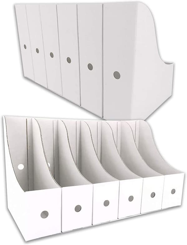 Magazine Rack (12-pack, White) - File Holder, Desk File Organizer, Document Storage Box, with Labels