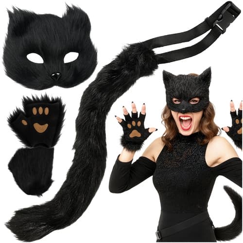 Cat mask with paws and adjustable tail - 4 pieces