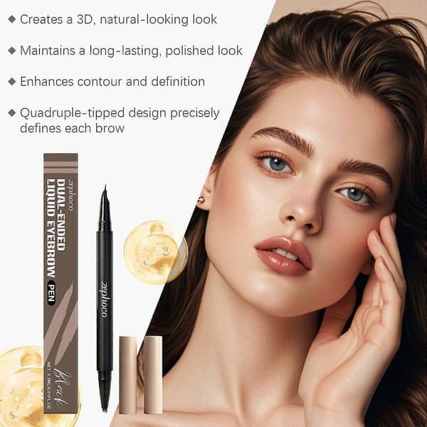 Zephoco Black 2-in-1 Eyebrow Pencil, Three-dimensional Color Display, No Smudging, Natural Eyebrow Shape, Convenient and Smooth Eyebrow Pencil