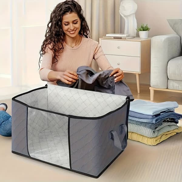 3-pack förvaringsväskor med dragkedja och lock - Vikbar non-woven organizer för sängkläder filtar kuddar 3st Mörkgrå