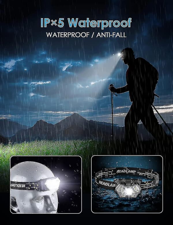 Waterproof 12000 Lumen Headlamp Rechargeable Headlight 9 LED Bulbs