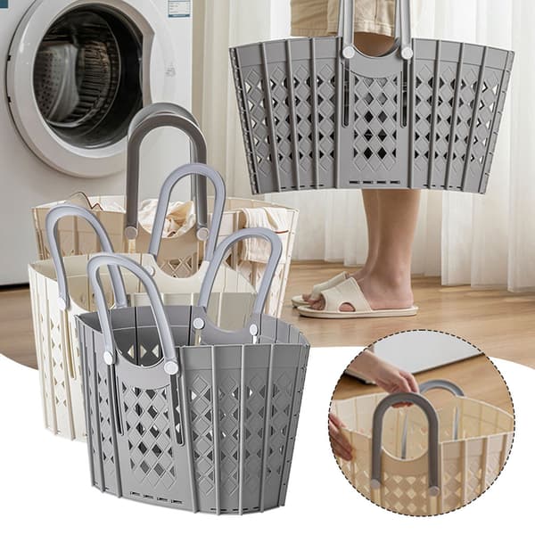 Foldable, sturdy laundry basket with handle Easy finishing Durable organizer box for home pantry Grey Grey