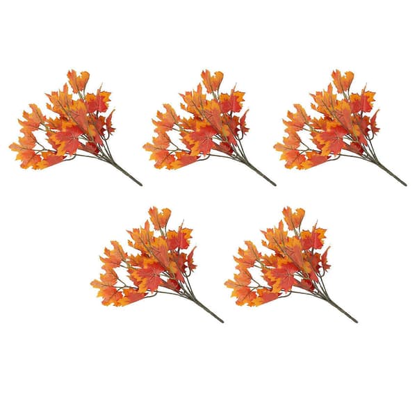Artificial Maple Leaf Branches Autumn Leaves 5 Bundles Fall Decorations Outdoor UV Resistant Green
