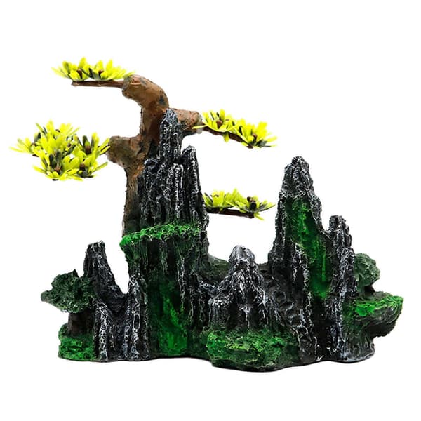 Aquarium Decor Resin Cave Mountain Fish Tank Hideout Plants Theme Decor